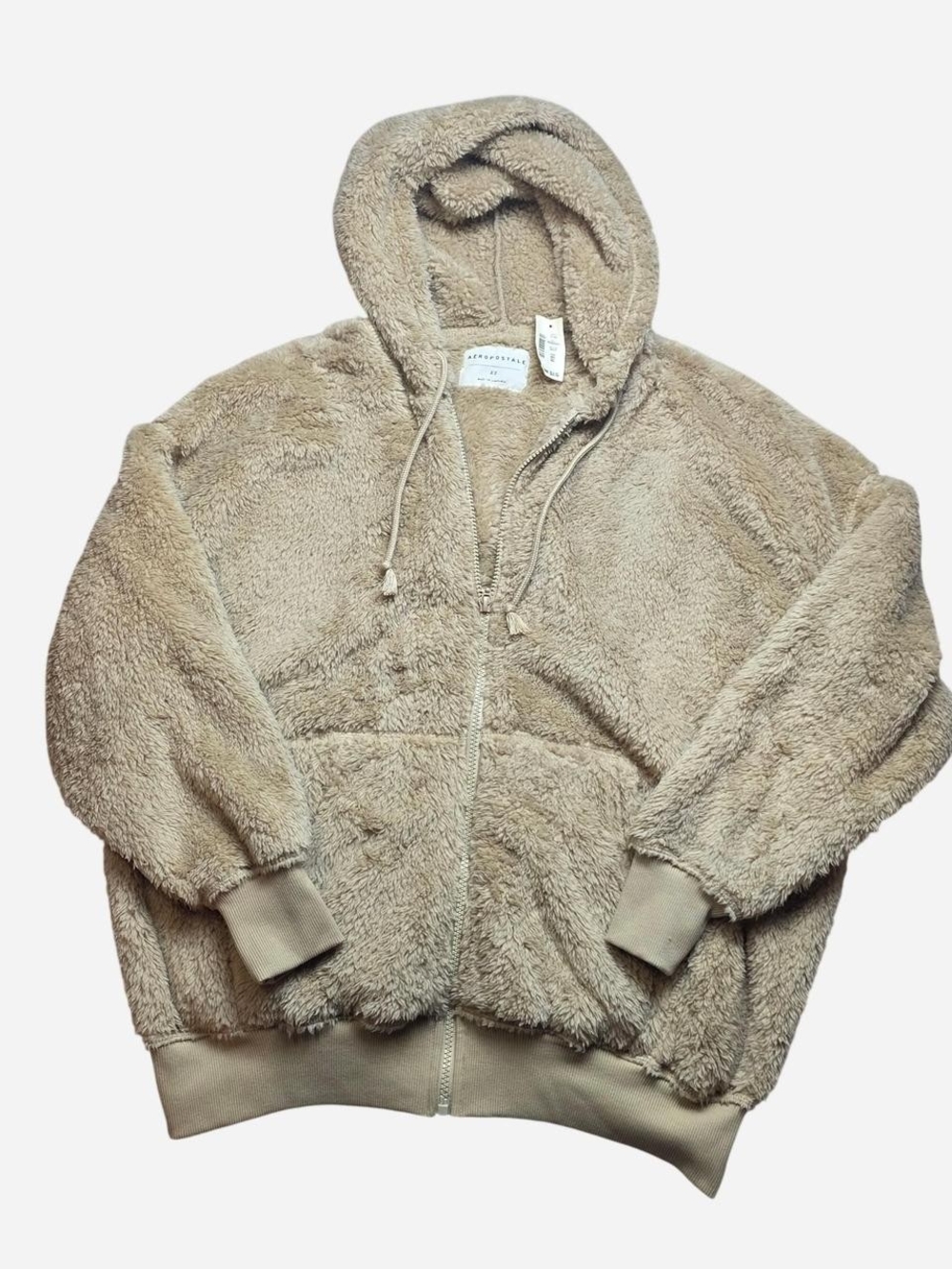 Aeropostale Plush Sherpa Zip-Up Hoodie in Taupe
